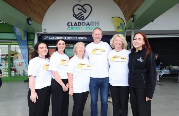 Claddagh Credit Union staff posing for picture promoting Galway Hospice Memorial walk