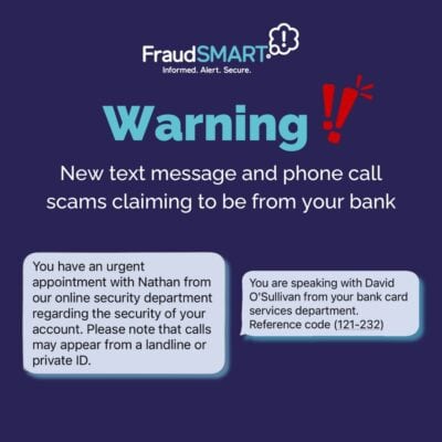 Image containing text from Fraud Smart warning public about new fraud types.